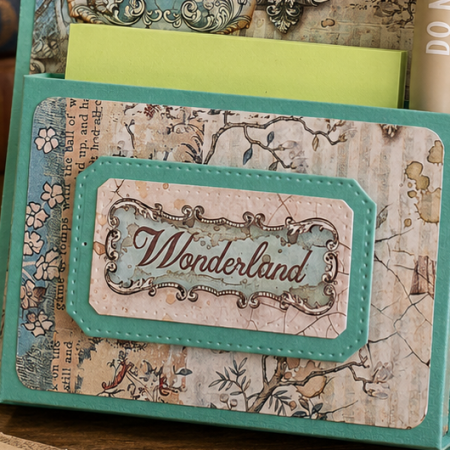 Handmade Wonderland Desk Notepad Holder with Positive Quote Pen