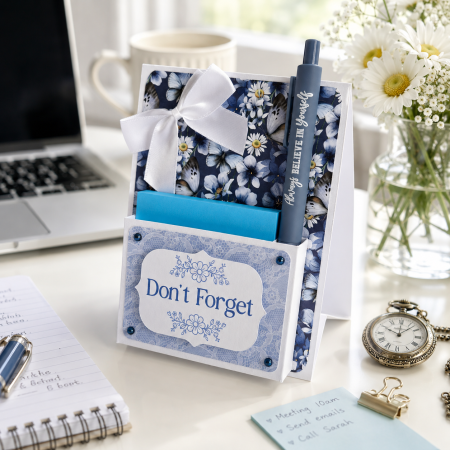 Handmade Butterfly & Floral Desk Notepad Holder with Inspirational Pen