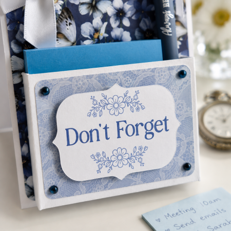 Handmade Butterfly & Floral Desk Notepad Holder with Inspirational Pen