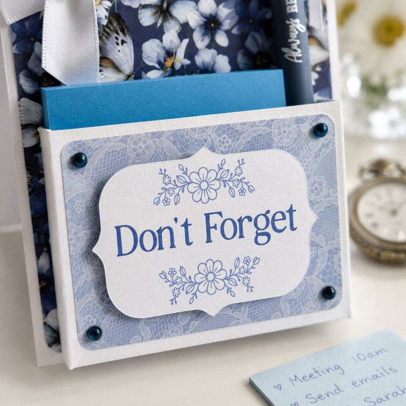 Handmade Butterfly & Floral Desk Notepad Holder with Inspirational Pen