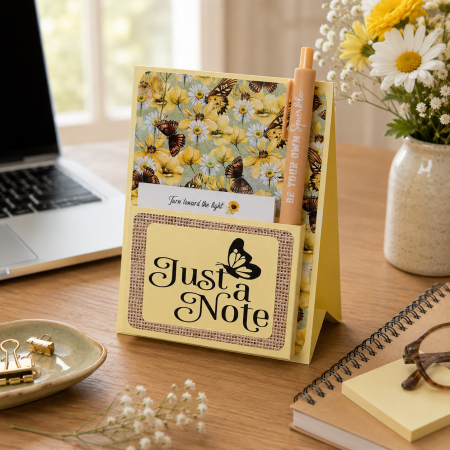 Handmade Floral Desk Notepad Holder with Inspirational Pen