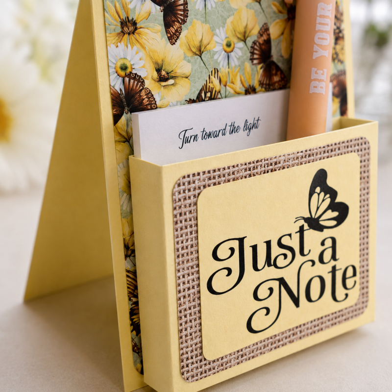Handmade Floral Desk Notepad Holder with Inspirational Pen