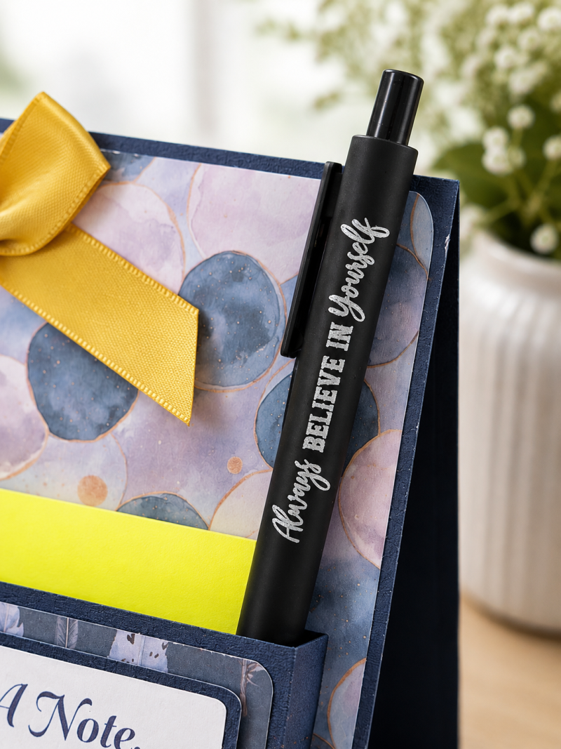Handmade Desk Notepad Holder with Inspirational Pen