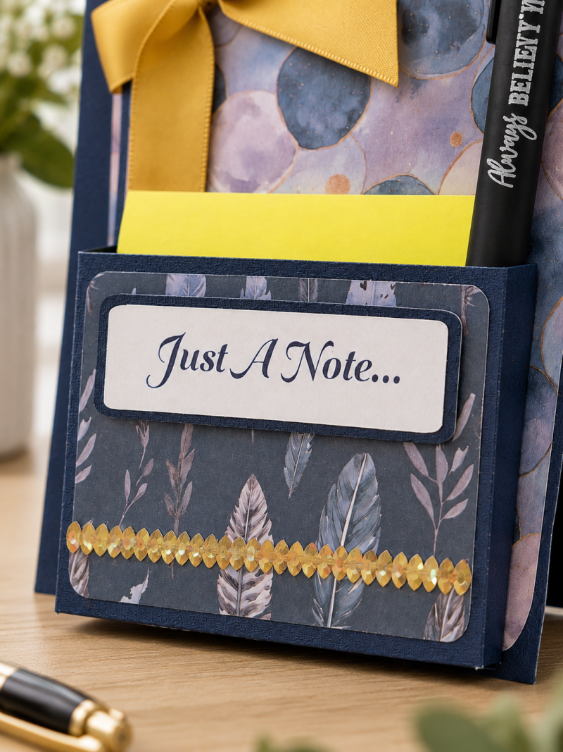 Handmade Desk Notepad Holder with Inspirational Pen
