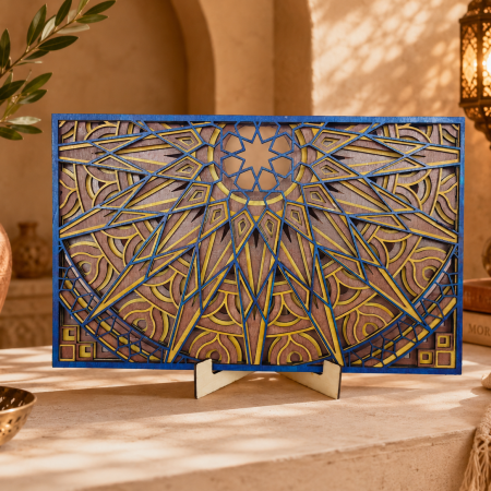 Moroccan Sun Mandala Wall Art, Layered Wooden Laser Cut Decor, Boho Geometric Shelf Display, Spiritual Home Gift for Office or Bedroom