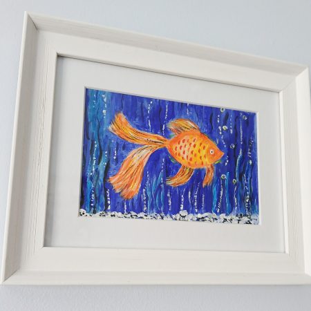 Original Acrylic Goldfish Painting in 8x6 White Frame