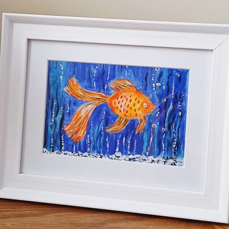 Original Acrylic Goldfish Painting in 8x6 White Frame