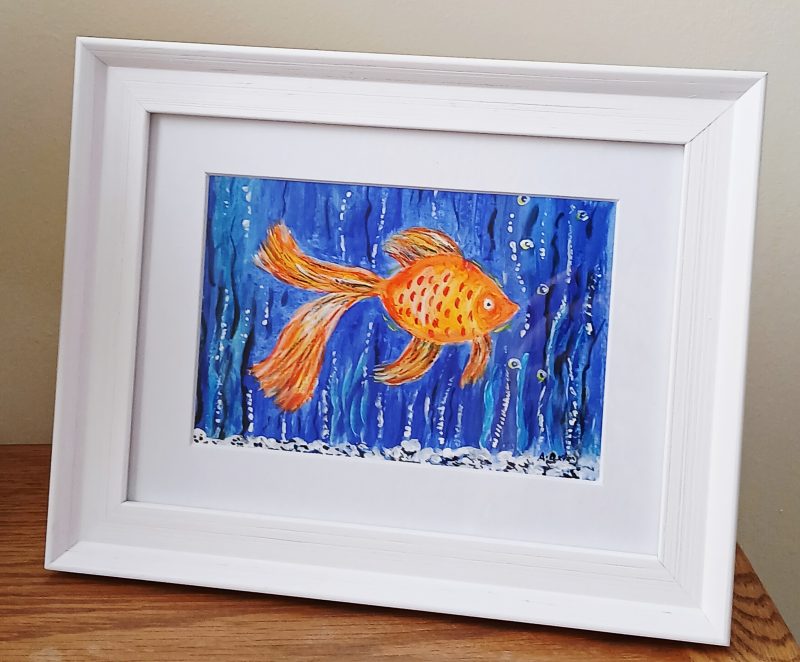 Original Acrylic Goldfish Painting in 8x6 White Frame
