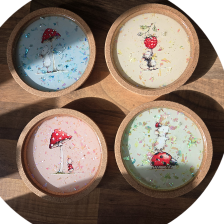 Whimsical Woodland Mouse Coasters – Handcrafted 🐭🍓