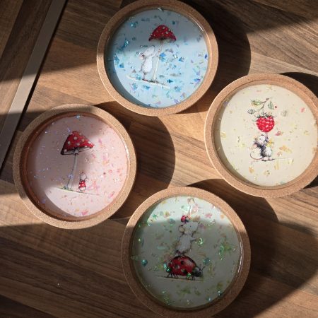Whimsical Woodland Mouse Coasters – Handcrafted 🐭🍓