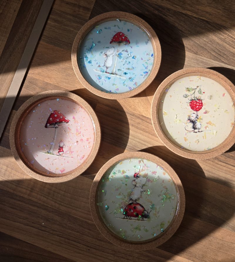 Whimsical Woodland Mouse Coasters – Handcrafted 🐭🍓