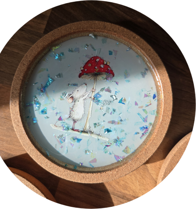 Whimsical Woodland Mouse Coasters – Handcrafted 🐭🍓