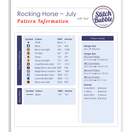 July ~ Rocking Horse ~ Cross Stitch Pattern PDF