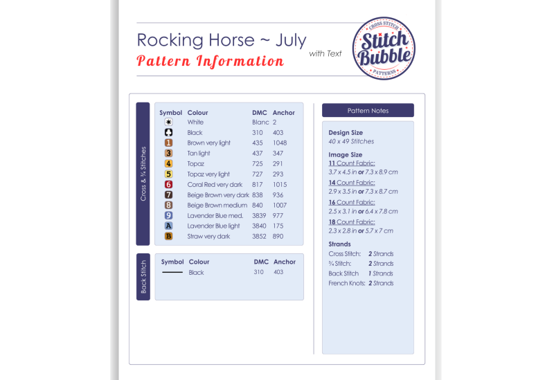 July ~ Rocking Horse ~ Cross Stitch Pattern PDF