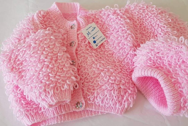 Hand Knitted Baby Girl's Loopy Cardigan
