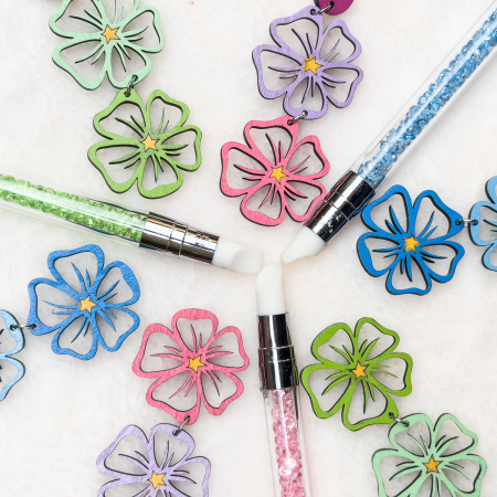 Wooden double drop flower design stud earrings in Various Colours