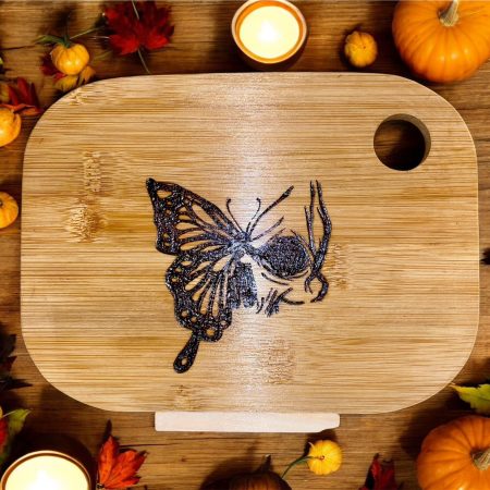 Hand Burned Halloween Butterfly Bamboo Cheese Board | Gothic Serving Board | Handmade Autumn Kitchen Gift