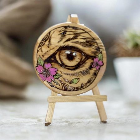 Hand Burned Eye Art Wooden Coaster | Floral Pyrography Coaster | Handmade Wooden Gift | Unique Home Décor