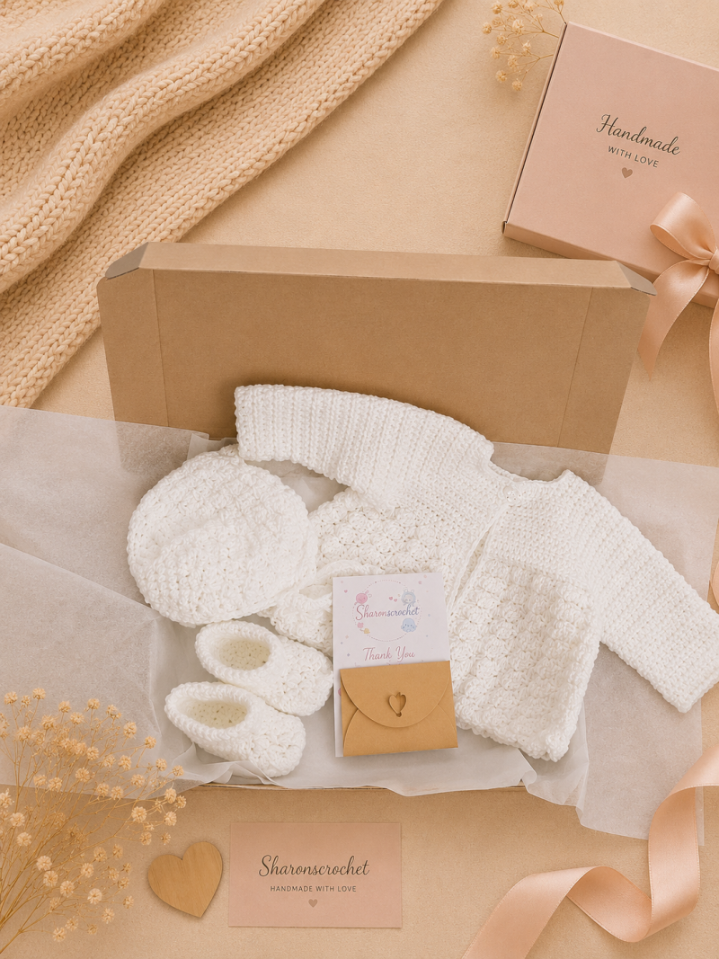 🎁 Handmade Shell Stitch Baby Gift Set 🎁
