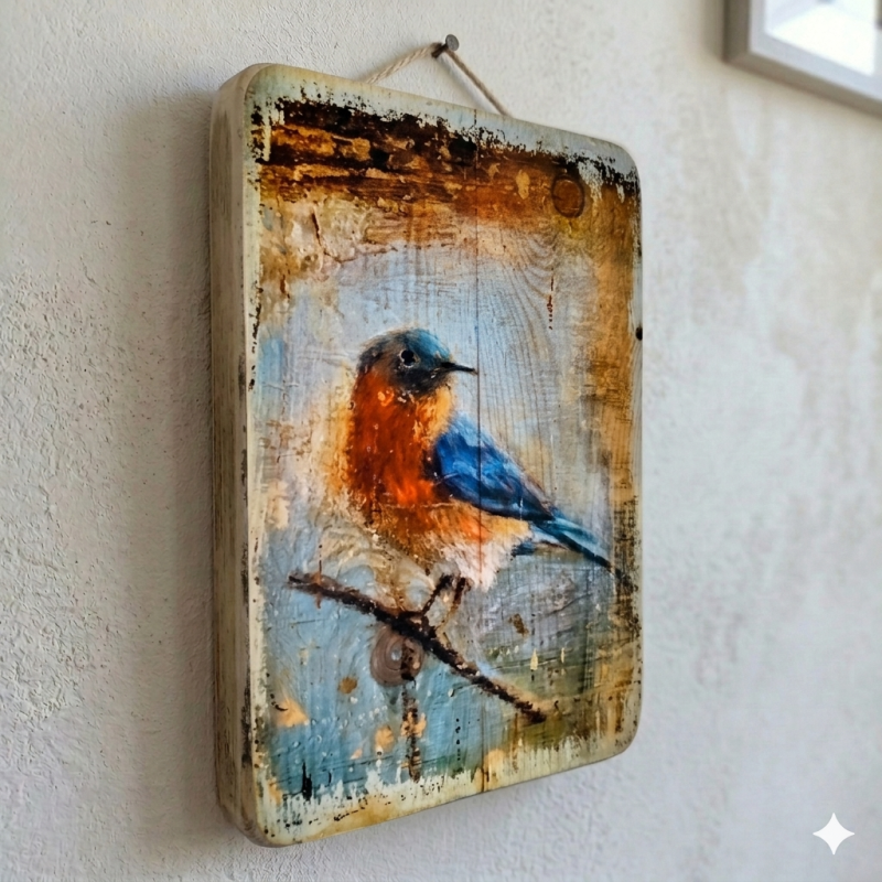 Handcrafted Bluebird Wood Art | Rustic Nature Decor