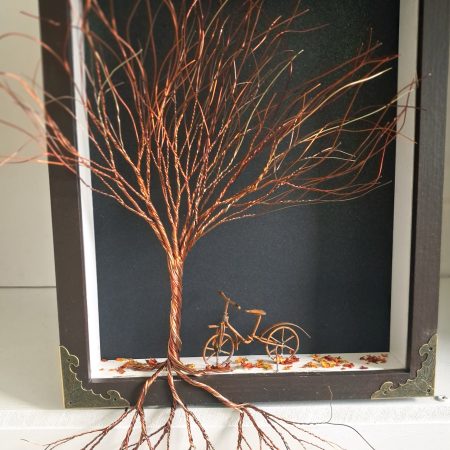 Unique creative hand made 3D wire tree shadow box art
