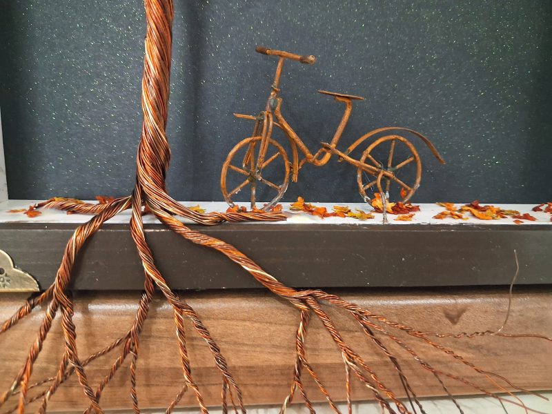 Unique creative hand made 3D wire tree shadow box art
