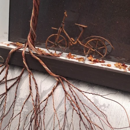 Unique creative hand made 3D wire tree shadow box art