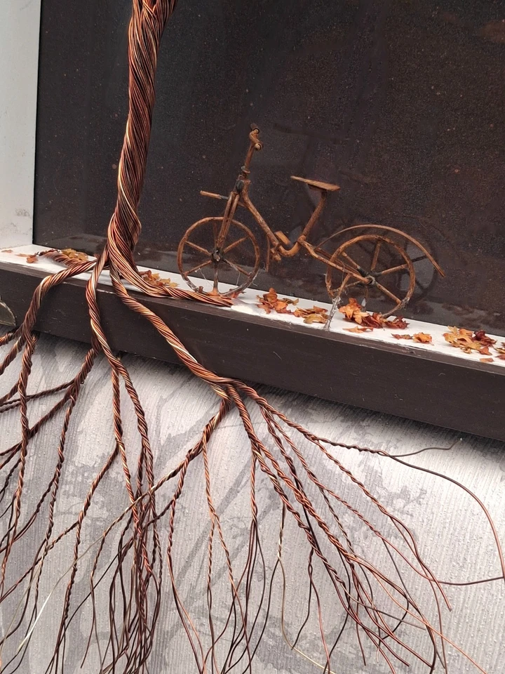 Unique creative hand made 3D wire tree shadow box art