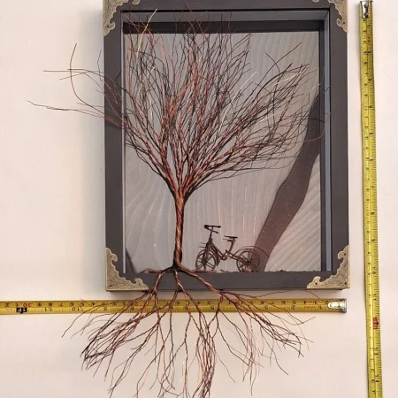 Unique creative hand made 3D wire tree shadow box art