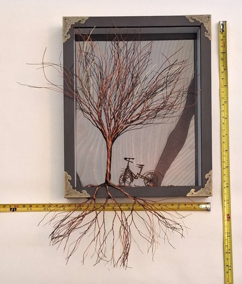 Unique creative hand made 3D wire tree shadow box art