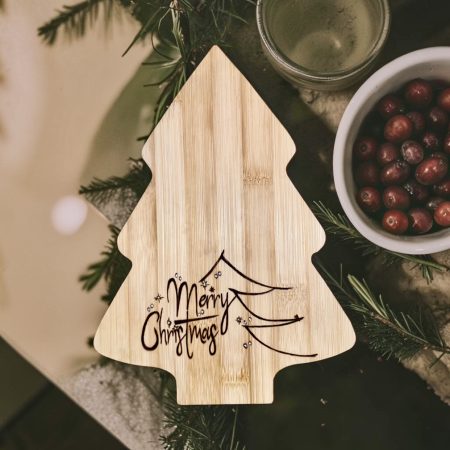 Hand Burned Christmas Tree Bamboo Serving Board | Merry Christmas Cheese Board | Handmade Festive Kitchen Gitt