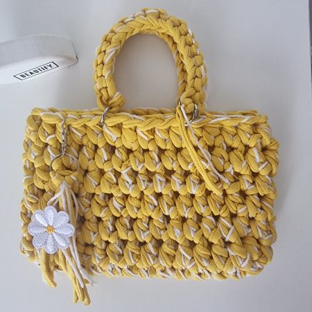 Handmade Crochet Tote Bag – Yellow & White