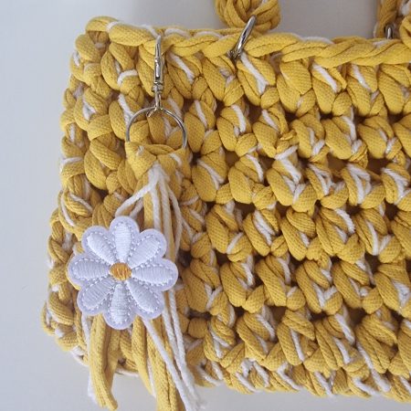 Handmade Crochet Tote Bag – Yellow & White
