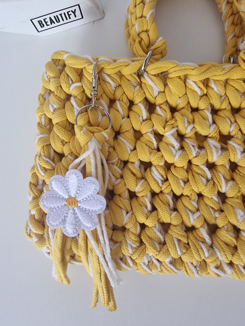Handmade Crochet Tote Bag – Yellow & White