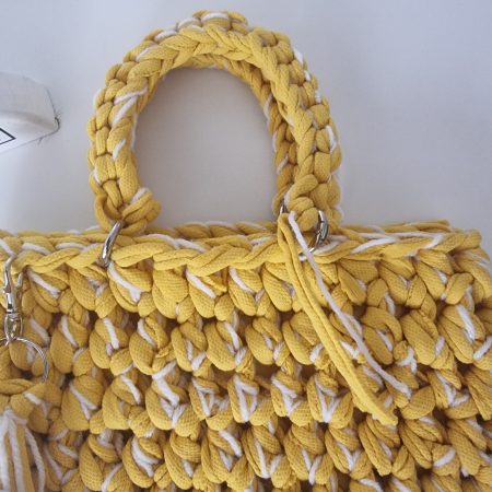 Handmade Crochet Tote Bag – Yellow & White