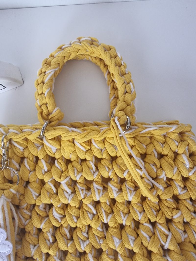 Handmade Crochet Tote Bag – Yellow & White