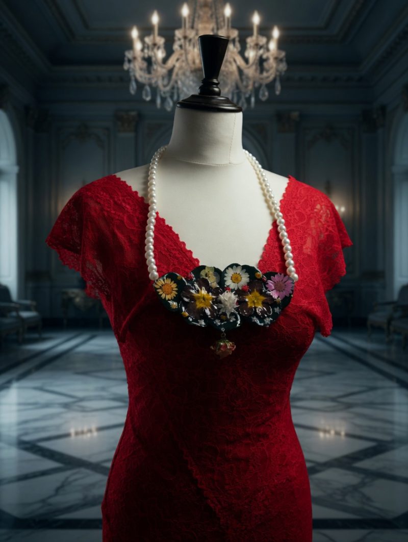 Handmade Botanical Statement Necklace with Real Pressed Flowers & Pearls
