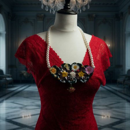 Handmade Botanical Statement Necklace with Real Pressed Flowers & Pearls