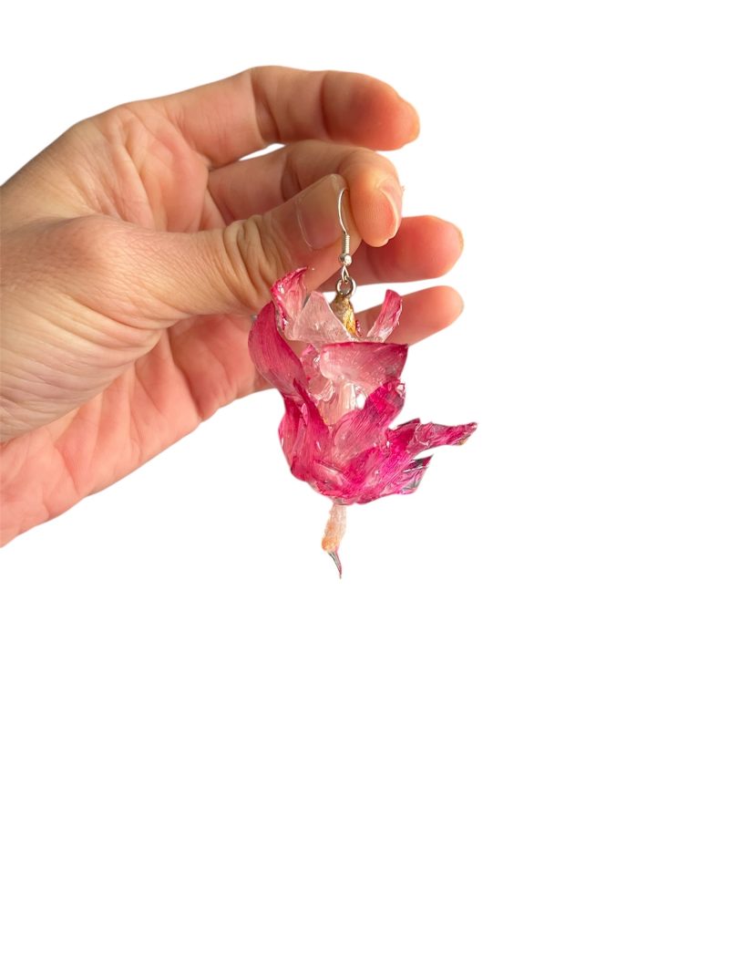 Handmade Resin Flower Earrings – Real Winter Cactus, Botanical Jewelry