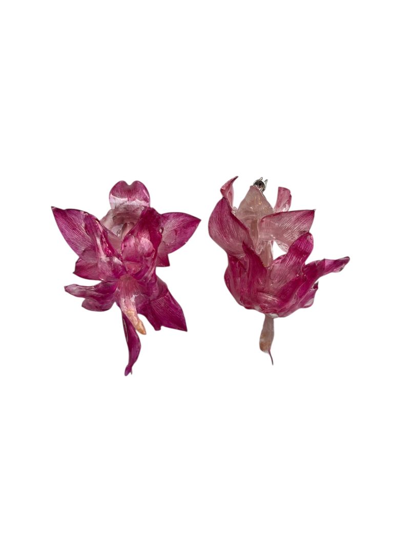 Handmade Resin Flower Earrings – Real Winter Cactus, Botanical Jewelry