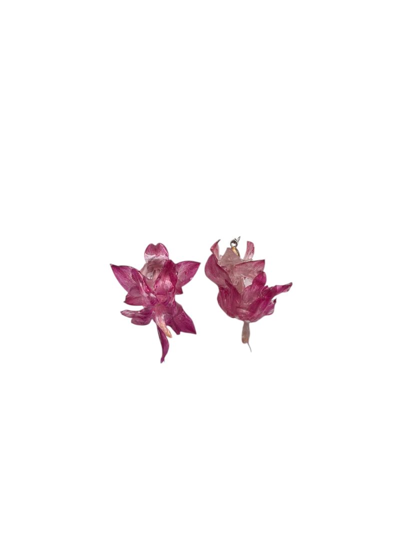 Handmade Resin Flower Earrings – Real Winter Cactus, Botanical Jewelry