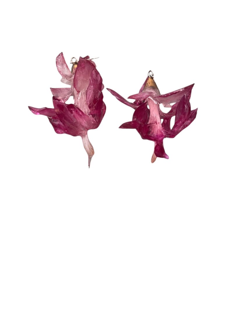 Handmade Resin Flower Earrings – Real Winter Cactus, Botanical Jewelry