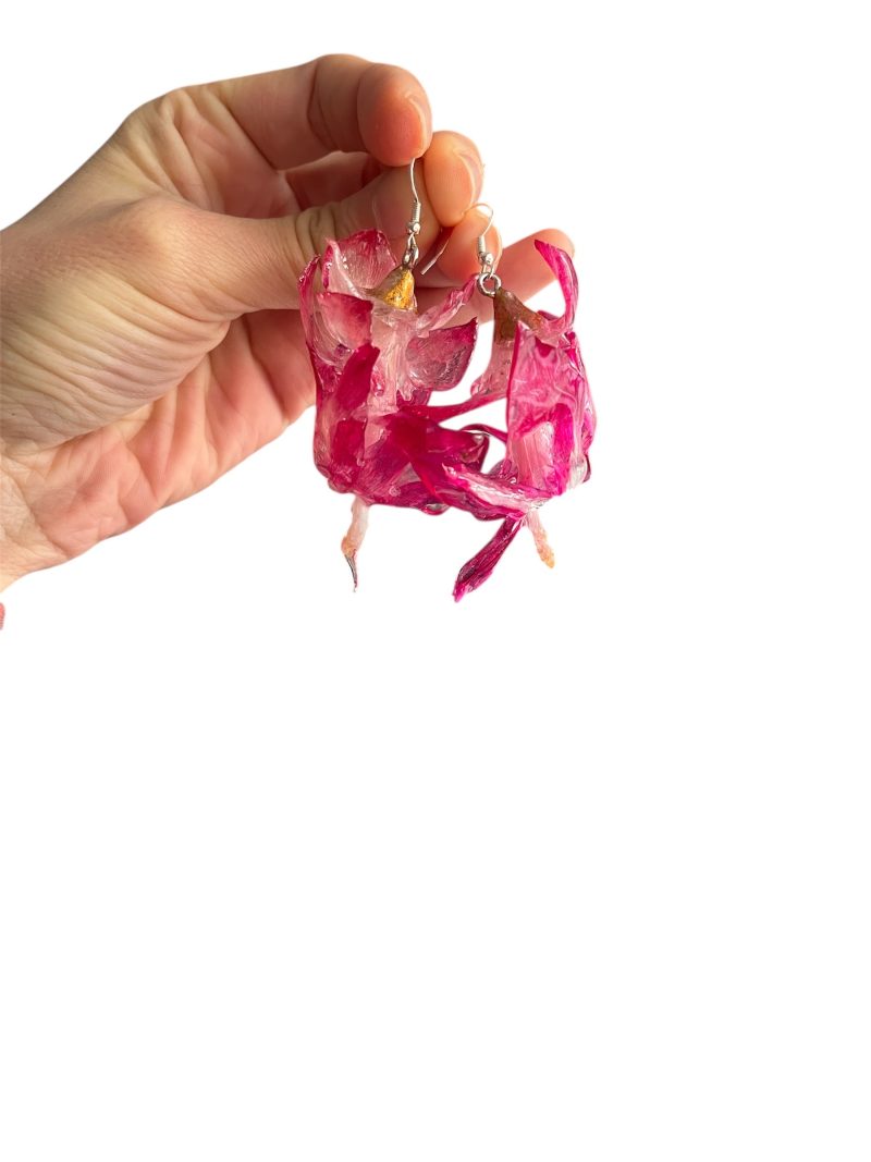 Handmade Resin Flower Earrings – Real Winter Cactus, Botanical Jewelry