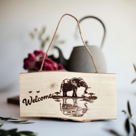 Welcome Elephant Hanging Wooden Sign