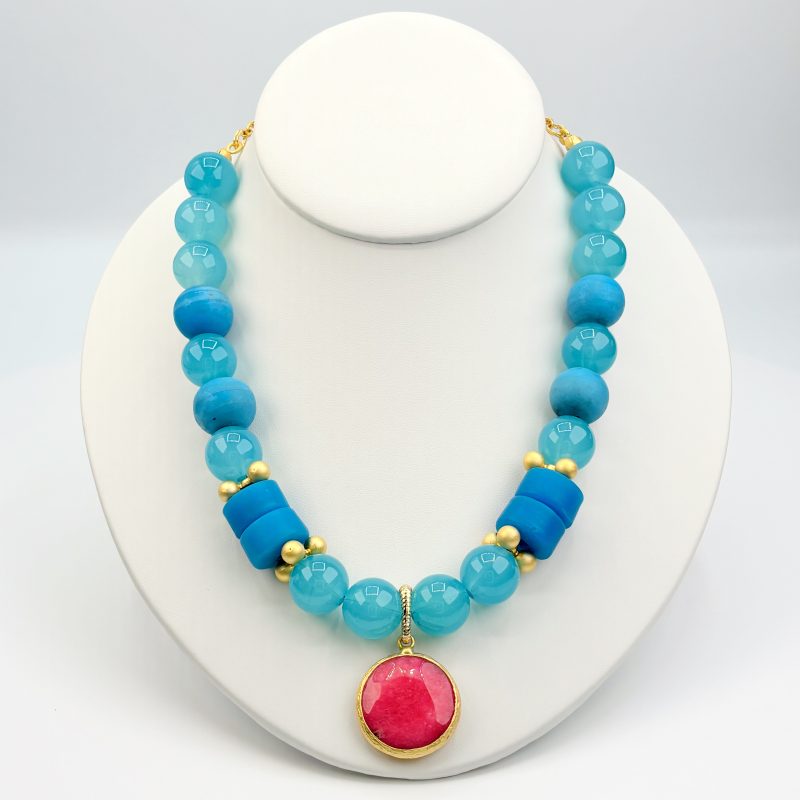 Turquoise and Fushsia Statement Necklace