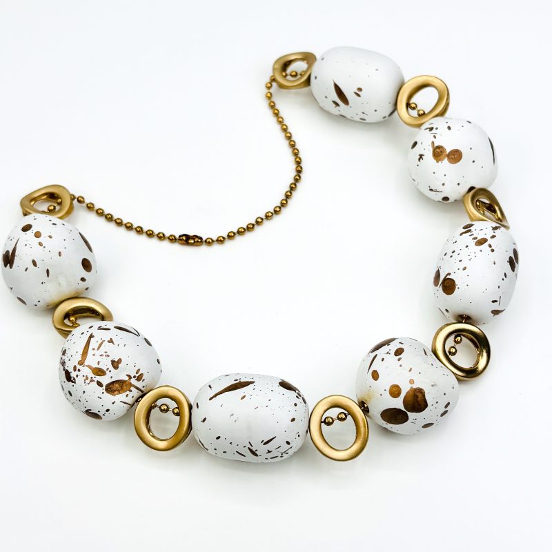 White and Cream Gold Statement Necklace