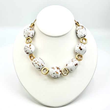 White and Cream Gold Statement Necklace