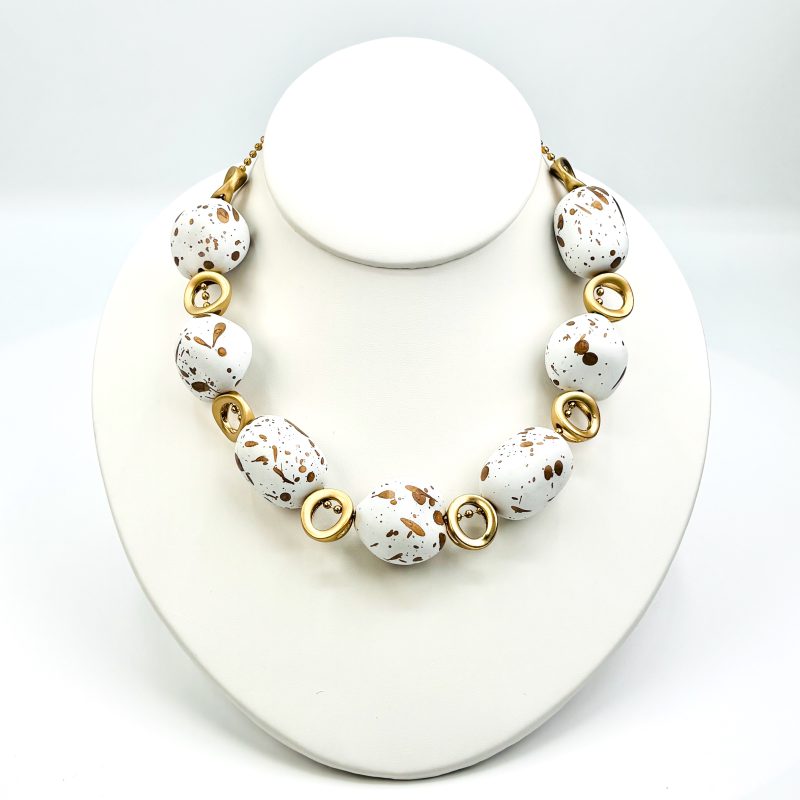 White and Cream Gold Statement Necklace