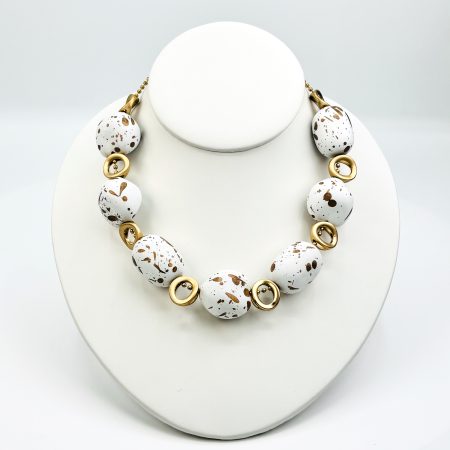 White and Cream Gold Statement Necklace