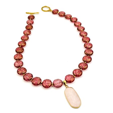 Rose Quartz Pendant Statement Necklace